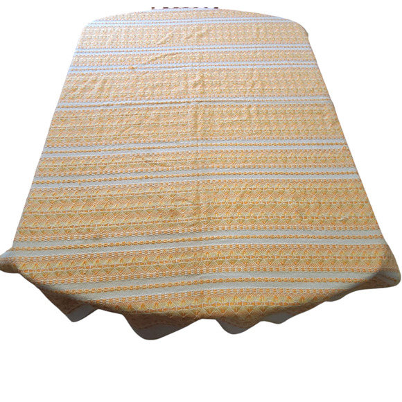 Vtg Yellow White Embroidered Cotton Tablecloth 48x72 Woven 1960s 1970s MCM - Picture 1 of 12